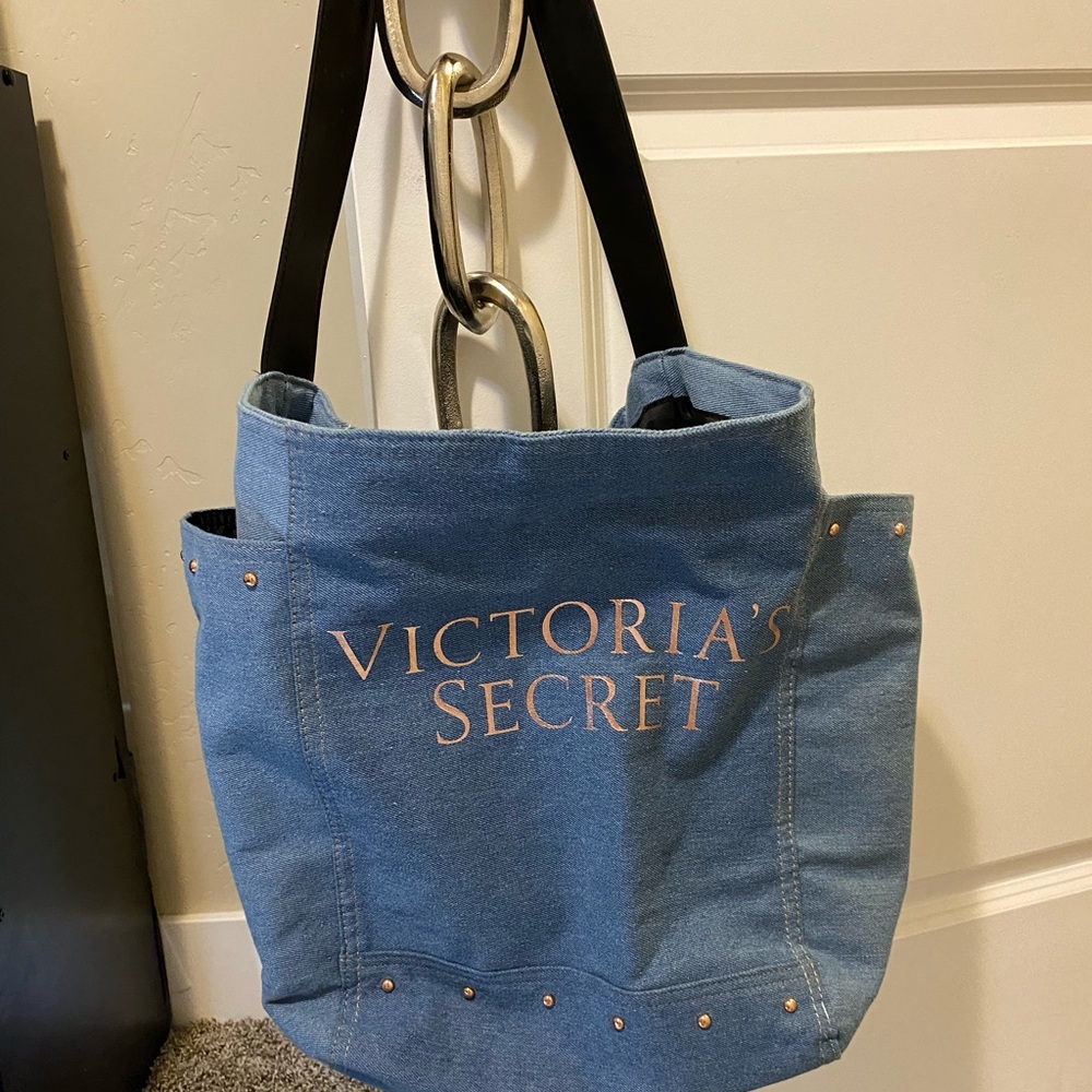 Victoria's Secret Denim Tote with Black Straps